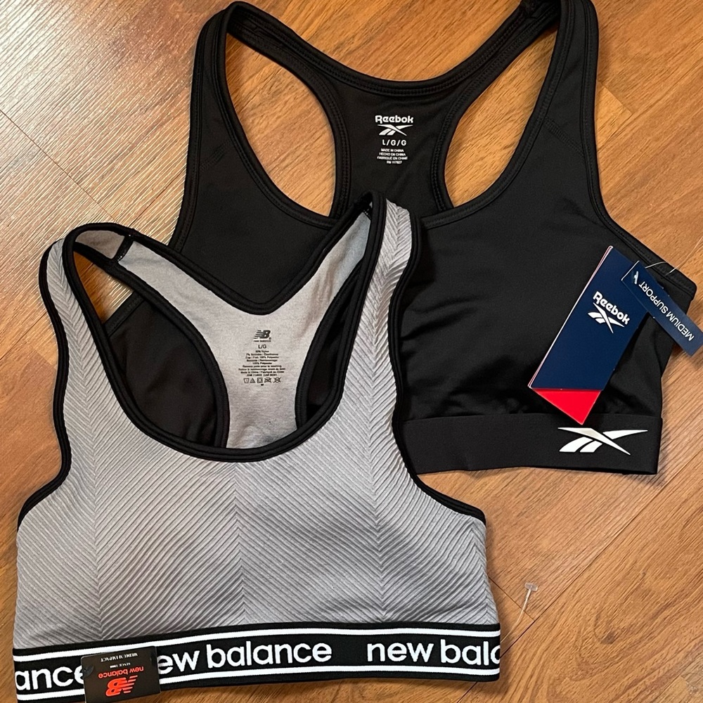 New Balance & Reebok Sports Bras Gray & Black Size Large NEW Bra NWT